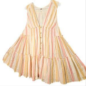 Free People Pink Orange Stripe Do It Again Mini Dress Artsy Distressed Flowy XS